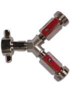 Absperrhahn 2-leitig für Druckminderer 1 x 3/4" IG mit Flügelmutter und 2 x 3/4" AG