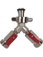 Absperrhahn 2-leitig für Druckminderer 1 x 3/4" IG mit Flügelmutter und 2 x 3/4" AG