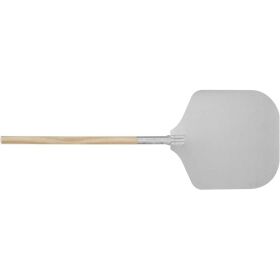 Pizza peel with a short wooden handle
