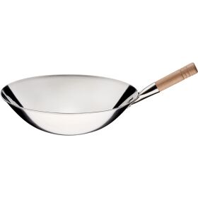 Wok pan polished stainless steel, handle length 185 mm