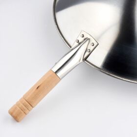 Wok pan polished stainless steel, handle length 185 mm