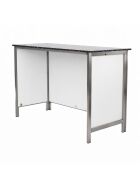 Serving counter with stainless steel surface (smooth) 1.5 m 0.7 m Wooden base White