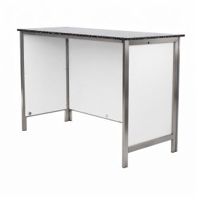 Ausgabetheke mit Edelstahloberfläche (glatt) 2m 0,6m Holzunterfütterung Schwarz