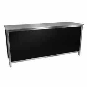 Ausgabetheke mit Edelstahloberfläche (glatt) 2m 0,6m Holzunterfütterung Schwarz