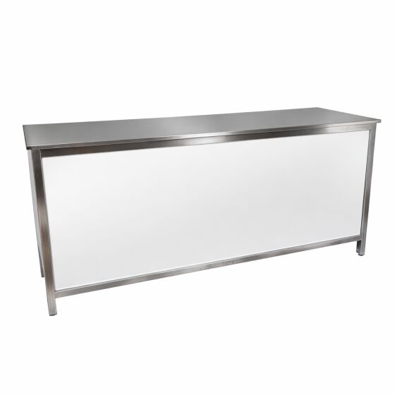 Serving counter with stainless steel surface (smooth) 2m 0.7m Stainless steel backing White