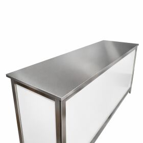 Serving counter with stainless steel surface (smooth) 2m 0.7m Stainless steel backing White