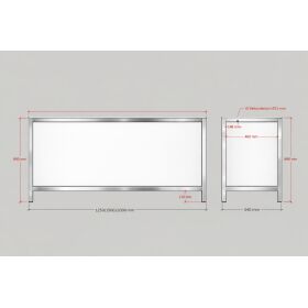 Serving counter with stainless steel surface (smooth) 2m 0.7m Stainless steel backing White