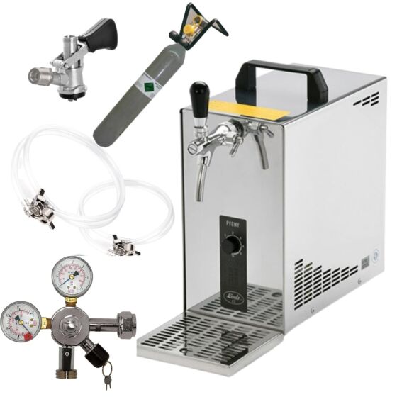 Zapfanlage Edelstahl 35 L/h von Lindr Komplettset mit CO², Uhr, Schläuchen und Keg Korbkeg(S) 500g