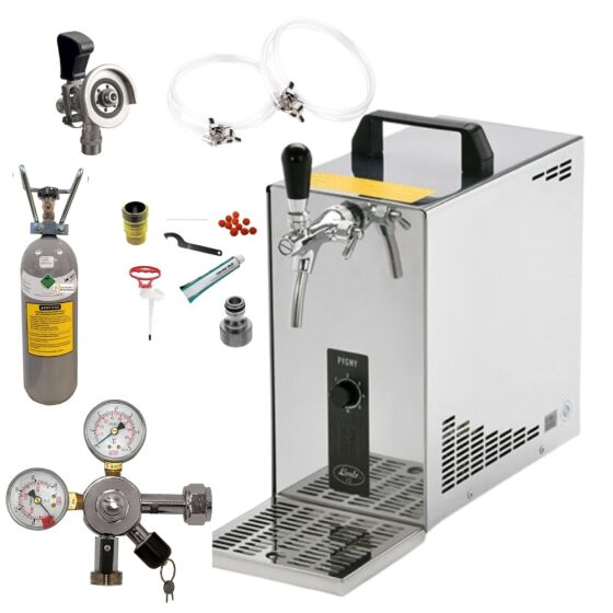 Stainless steel dispenser 30 L / h from Lindr complete set with CO², clock, hoses and keg combi keg (M) 2kg + cleaning set
