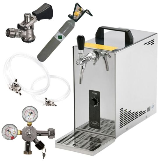 Stainless steel dispensing system 30 L / h from Lindr complete set with CO², clock, hoses and keg Köpikeg (D) 500g