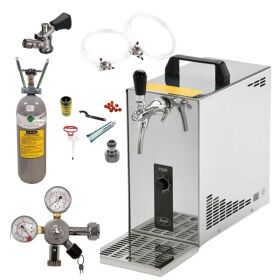 Stainless steel dispensing system 30 L / h from Lindr complete set with CO², clock, hoses and keg Köpikeg (D) 2kg + cleaning set
