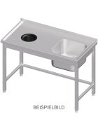 Splint table without base with waste hole 1700x700x850 mm with a basin left with edge welded left