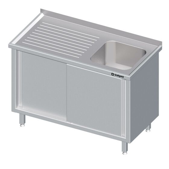 Drawer cabinet with sliding doors 1900x600x850 mm with a basin on the right with edge welded on the right