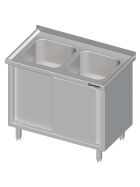 Drawer cabinet with sliding doors 1600x600x850 mm with two basins left with edge welded left