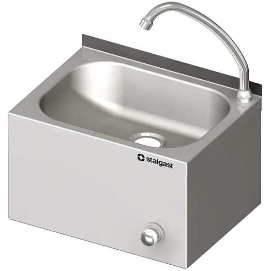 Hand washbasin for wall mounting 400x410x240 mm with three-sided basin cover including fittings and timer with welded upstand