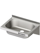 Hand washbasin for wall mounting 400x410x240 mm with three-sided basin cover including fittings and timer with welded upstand