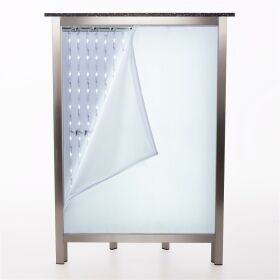 Corner part for long drink counter with stainless steel surfaces for exchangeable front HPL, leather or LED