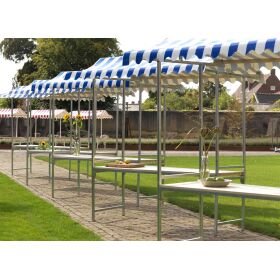 Professional market stall blue and white, hot-dip galvanized steel, fire-resistant PVC tarpaulin, spruce wood, 200x151x232cm