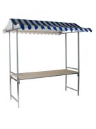 Professional market stall blue and white, hot-dip galvanized steel, fire-resistant PVC tarpaulin, spruce wood, 200x151x232cm