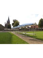 Professional market stall blue and white, hot-dip galvanized steel, fire-resistant PVC tarpaulin, spruce wood, 200x151x232cm