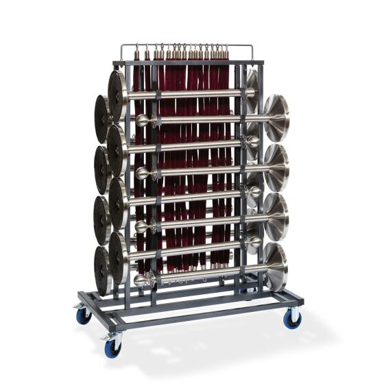 Elegance transport trolley for 16 bollards and cords, hammer blow, 129x76x180cm (WxDxH)