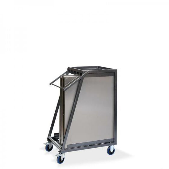 Transport trolley for stainless steel work tables, for up to 5 stainless steel folding tables, 88x65x113cm (WxDxH), hammer blow