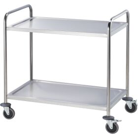 Serving trolley made of stainless steel, with two...