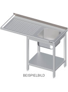 Sink table with base and overhang 1200x700x850 mm, with a basin on the left, with upstand, welded
