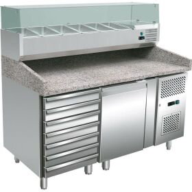 Pizza table with cooling top and 7 drawers EN 600 x 400 mm