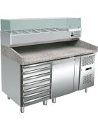 Pizza table with cooling top and 7 drawers EN 600 x 400 mm