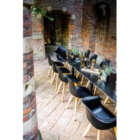Keeve stacking chair black without armrests, birch wood frame and plastic seat, 47x53x83cm (WxDxH), 505F01SB