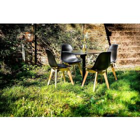 Keeve stacking chair black without armrests, birch wood frame and plastic seat, 47x53x83cm (WxDxH), 505F01SB