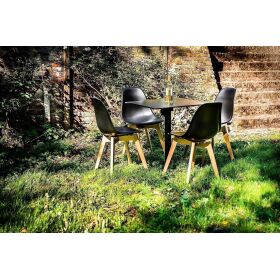 Keeve stacking chair black without armrests, birch wood frame and plastic seat, 47x53x83cm (WxDxH), 505F01SB