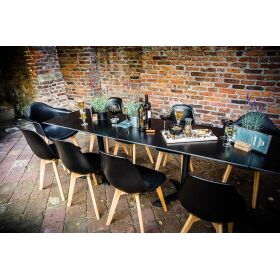 Keeve stacking chair black without armrests, birch wood frame and plastic seat, 47x53x83cm (WxDxH), 505F01SB