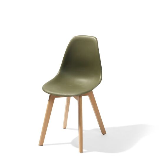 Keeve stacking chair green without armrests, birch wood frame and plastic seat, 47x53x83cm (WxDxH), 505F01SDG