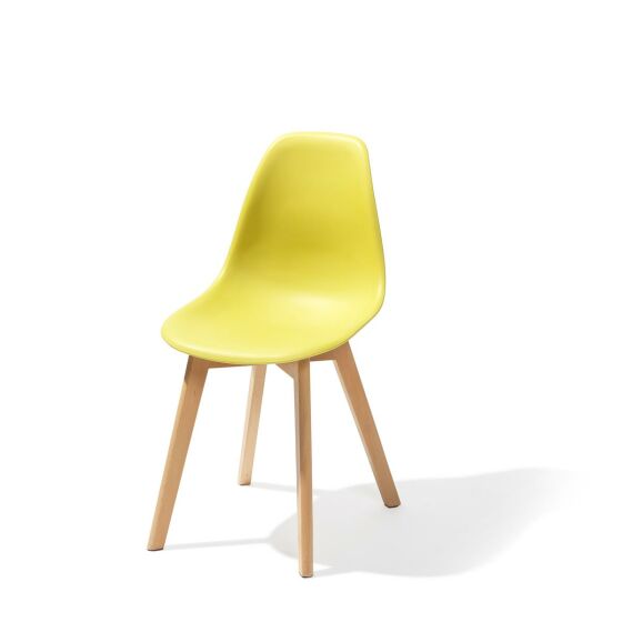 Keeve stacking chair yellow without armrests, birch wood frame and plastic seat, 47x53x83cm (WxDxH), 505F01SY