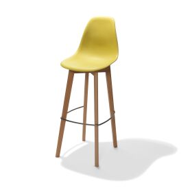 Keeve bar stool yellow without armrests, birch wood frame and plastic seat, 53x47x119cm (WxDxH), 506F01SY