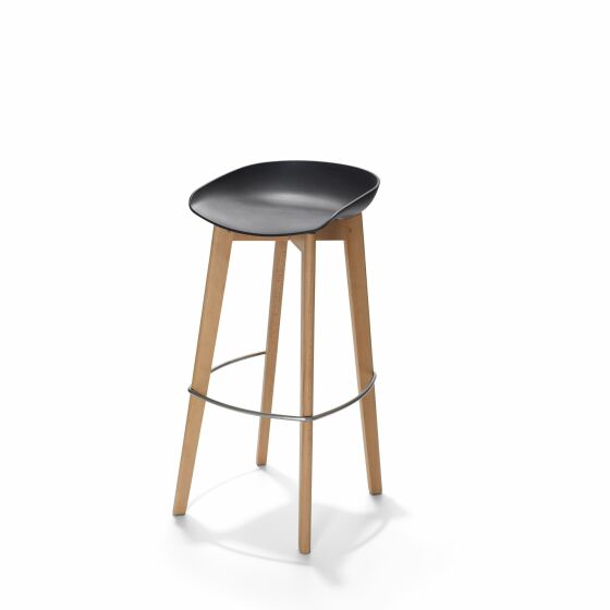Keeve bar stool black low, birch wood frame and plastic seat, 53x47x90cm (WxDxH), 506F03SB