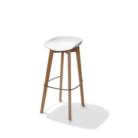Keeve bar stool white low, birch wood frame and plastic...
