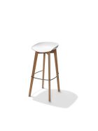 Keeve bar stool white low, birch wood frame and plastic seat, 53x47x90cm (WxDxH), 506F03SW