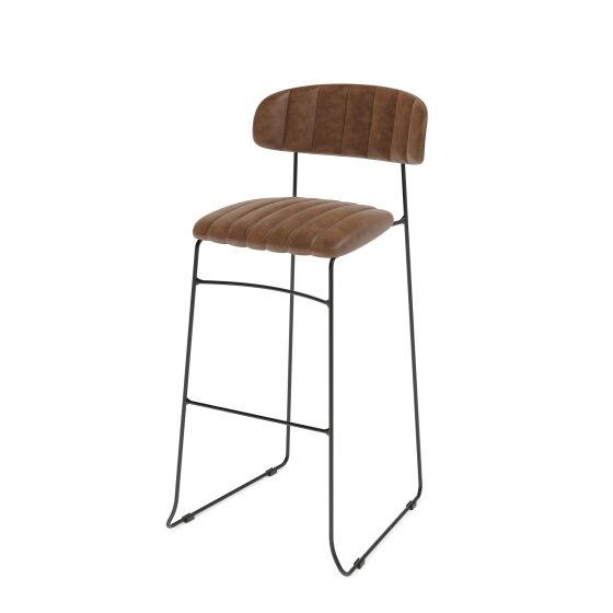 Mundo bar stool cognac, synthetic leather upholstered, fire-retardant, 46.5x49x105cm (WxDxH), 53101