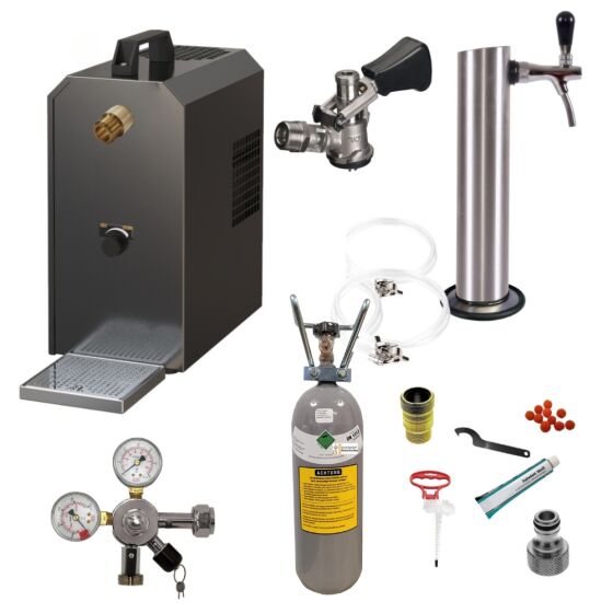 Under-counter dispensing system 25l with stainless steel dispensing column, compensator tap, CO², clock, hoses and keg