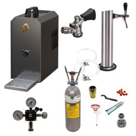 Untertheke Zapfanlage 35l mit Edelstahl Schanksäule, Kompensatorschankhahn, CO², Uhr, Schläuchen und Keg Kombikeg(M) 2kg + Reinigungsset