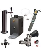 Untertheke Zapfanlage 35l mit Edelstahl Schwarzer Schanksäule, Kompensatorschankhahn, CO², Uhr, Schläuchen und Keg
