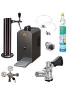 Untertheke Zapfanlage 35l mit Edelstahl Schwarzer Schanksäule, Kompensatorschankhahn, CO², Uhr, Schläuchen und Keg