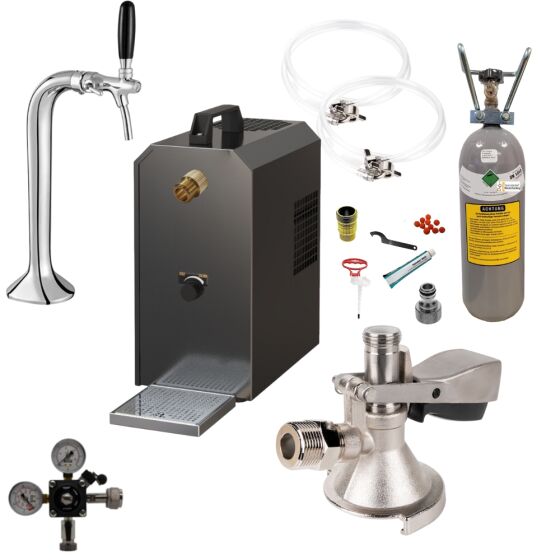 Under-counter dispensing system 25l with dispensing column Classic, compensator tap, CO², clock, hoses and keg