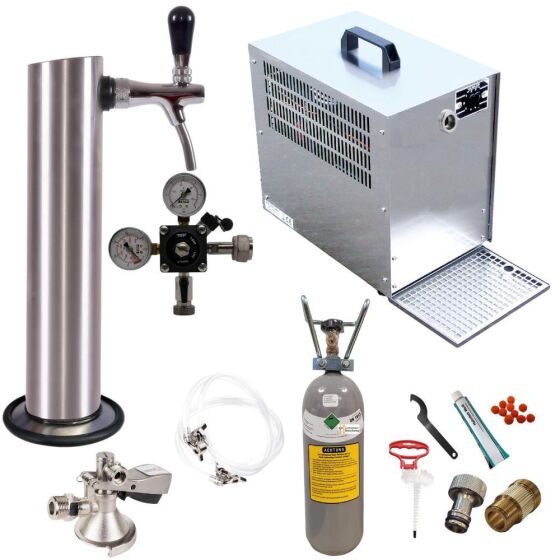 Under-counter - dispensing system 60l with stainless steel dispensing column, compensator tap, CO², clock, hoses and keg