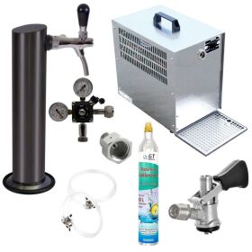 Under-counter - dispensing system 60l with black dispensing column, compensator tap, CO², clock, hoses and keg