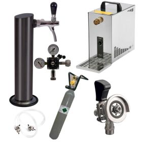 Untertheken Zapfanlage 35l mit Schanksäule schwarz, Kompensatorschankhahn, CO², Uhr, Schläuchen und Keg