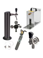 Untertheken Zapfanlage 35l mit Schanksäule schwarz, Kompensatorschankhahn, CO², Uhr, Schläuchen und Keg